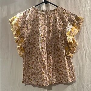 Louis Louise Paris Floral Ruffle Sleeve Top - Cream and Yellow